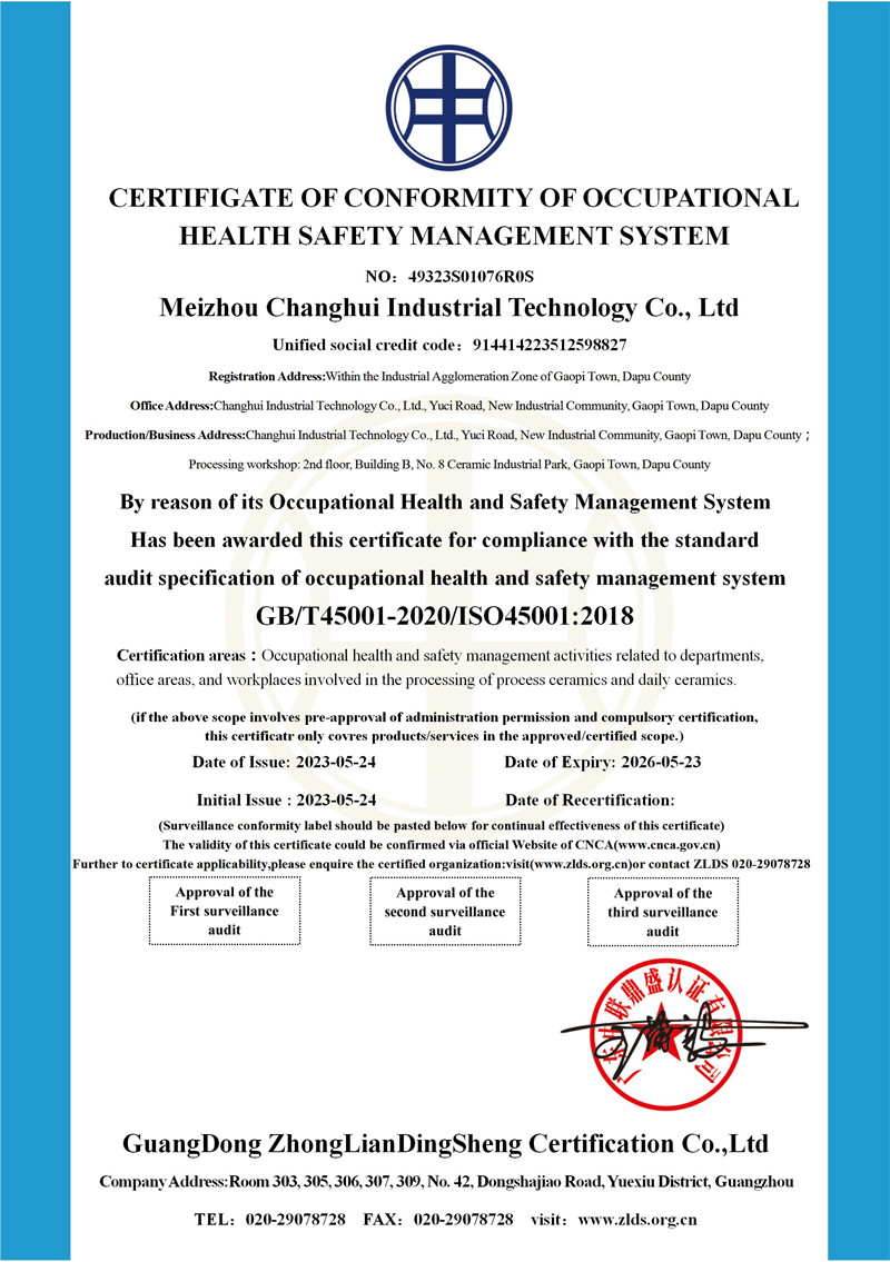 Occupational Health and Safety Management System Certification English Certification Certificate - Changhui